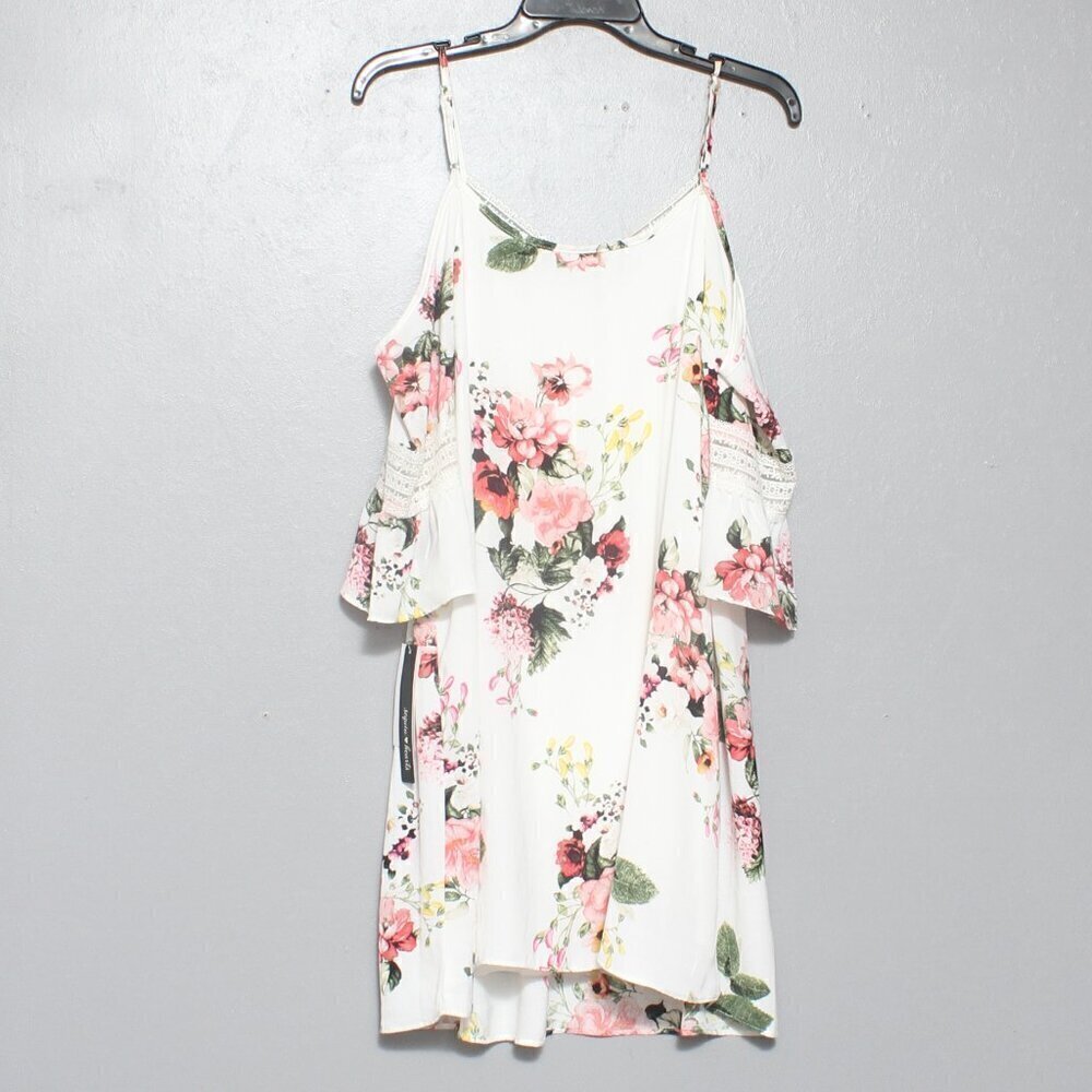 Sequin hearts nwt white pink floral cold shoulder dress - Picture 2 of 7